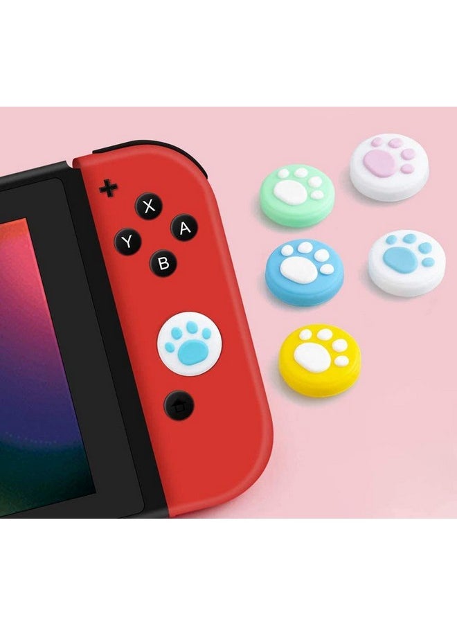 Ambertown - 2 X Silicone Analog Controller Thumb Stick Joystick Grips Cap For Nintendo Switch Ns & Switch Lite Controller Joy Con Thumbstick Cute Cat Paw Claw (White Pink) - Image 1