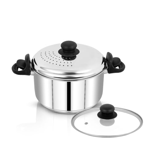 Pigeon Stainless Steel StrainMate with Glass Lid (3.7 Liter)-Cooking Strainer Pot for Pasta,Noodles,Vegetables,and Rice |Anti-Locking Design| Induction Base| Capsulated Bottom| ISI Certified - Image 1