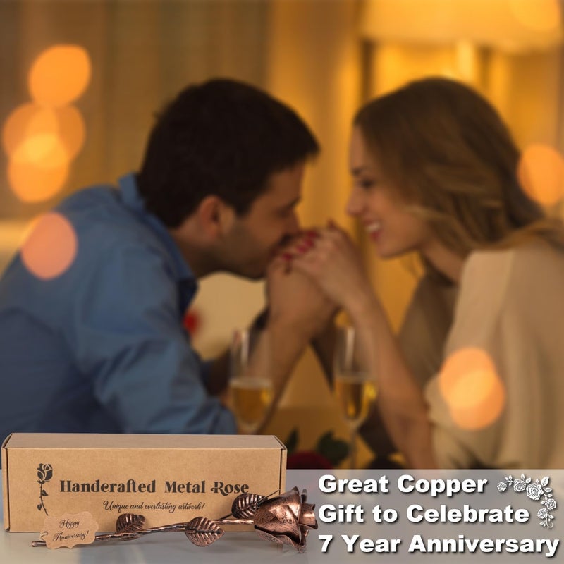 BESZONE 7 Year Anniversary Copper Gift for Her - Copper Gift for Wife 7th Weeding Anniversary Metal Rose for Couples Him Husband, Everlasting Flower 22nd 22 Year Handcrafted Love Stained Artwork Antique - Image 5