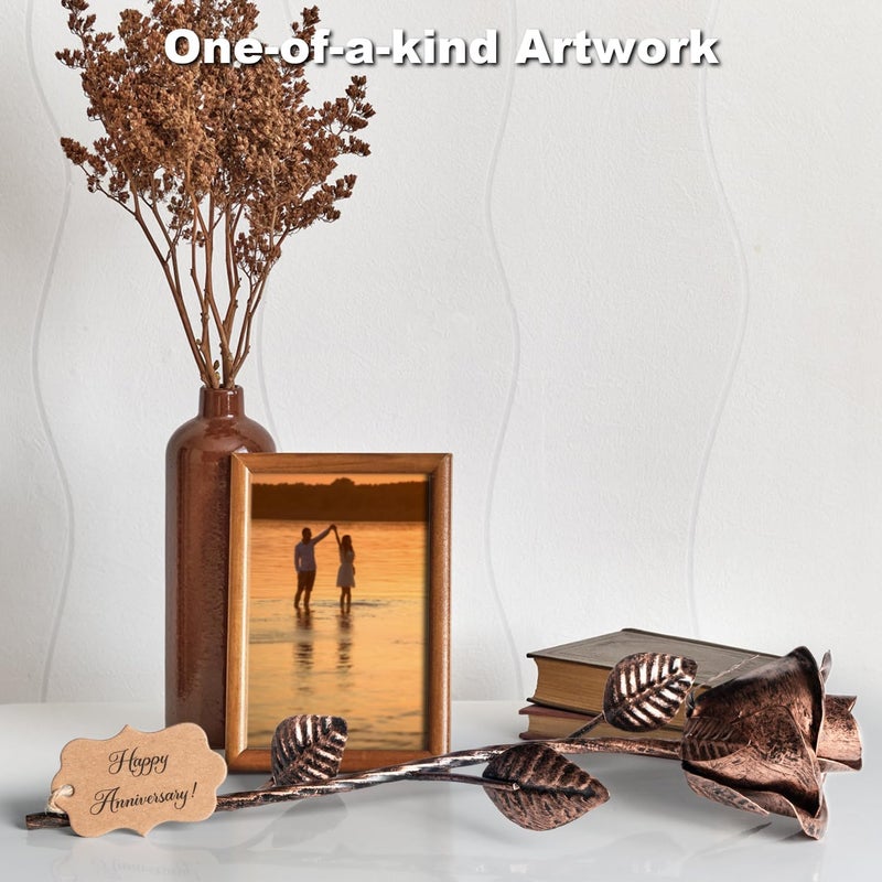 BESZONE 7 Year Anniversary Copper Gift for Her - Copper Gift for Wife 7th Weeding Anniversary Metal Rose for Couples Him Husband, Everlasting Flower 22nd 22 Year Handcrafted Love Stained Artwork Antique - Image 3