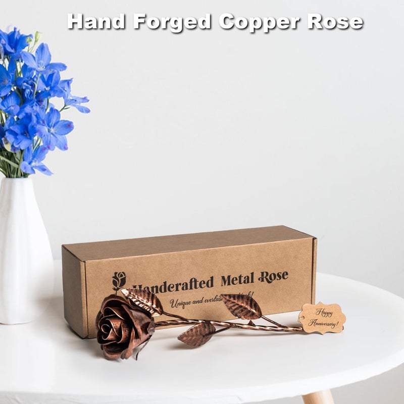 BESZONE 7 Year Anniversary Copper Gift for Her - Copper Gift for Wife 7th Weeding Anniversary Metal Rose for Couples Him Husband, Everlasting Flower 22nd 22 Year Handcrafted Love Stained Artwork Antique - Image 4