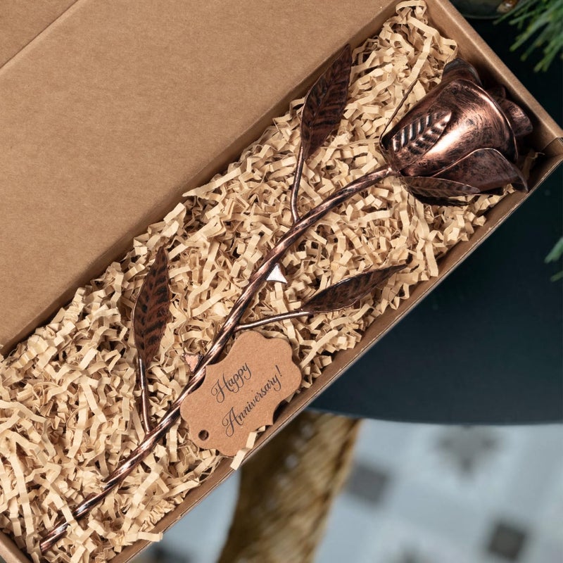 BESZONE 7 Year Anniversary Copper Gift for Her - Copper Gift for Wife 7th Weeding Anniversary Metal Rose for Couples Him Husband, Everlasting Flower 22nd 22 Year Handcrafted Love Stained Artwork Antique - Image 2