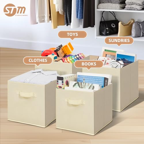 STORAGE MANIAC Storage Cubes 11 Inch Collapsible Storage Bins with Handles 10 Pack Fabric Foldable Bins for Organization Durable Storage Bins for Closet Shelves Offices 10Pack Beige - Image 3