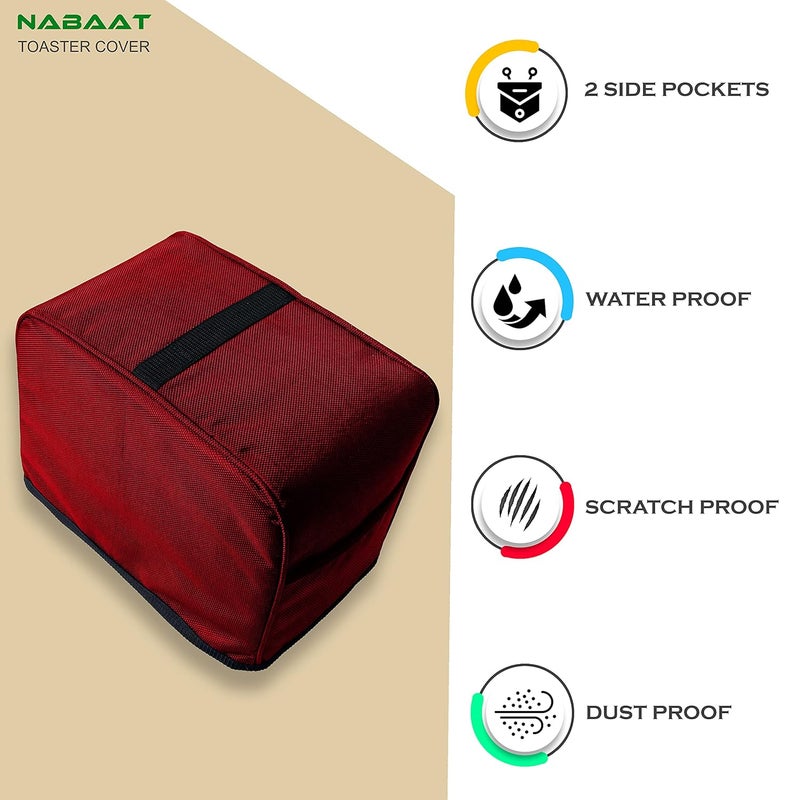 NABAAT Dust Proof Water Proof Washable Cover for 2 Slice Toaster Pop up Kitchen with Pockets Standard Size, Red (11”x 6.5”x 8”) - Image 3