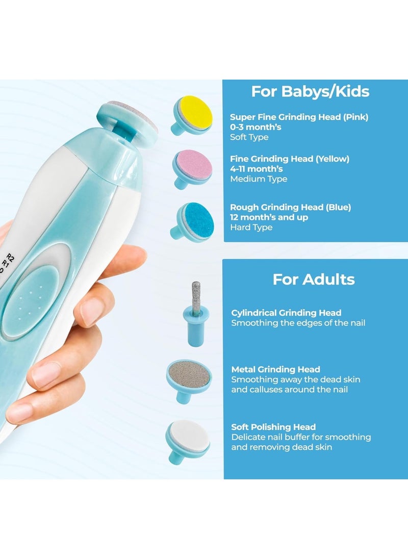 Generic - FatFlags Baby Electric Nail File and Trimmer Kit – Safe, Quiet Clippers with LED Light, Adjustable Speed, 6 Grinding Heads for Newborn, Toddler, Kids, and Adults. (Blue) - Image 1