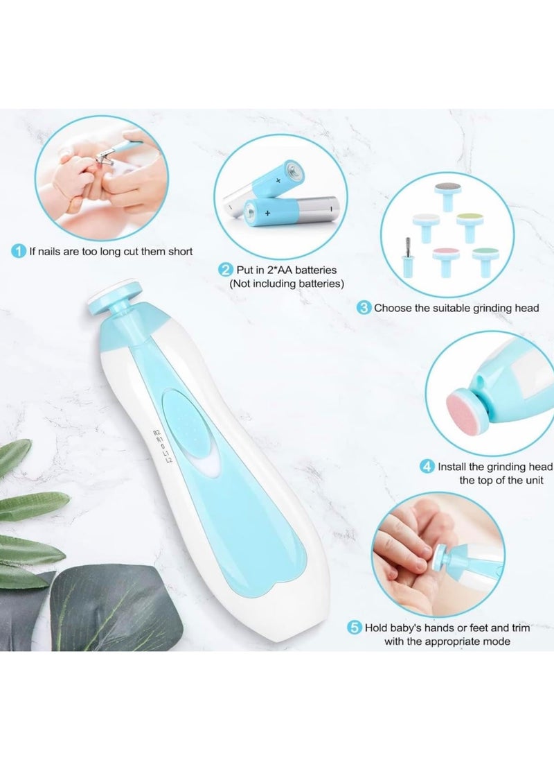 Generic - FatFlags Baby Electric Nail File and Trimmer Kit – Safe, Quiet Clippers with LED Light, Adjustable Speed, 6 Grinding Heads for Newborn, Toddler, Kids, and Adults. (Blue) - Image 1