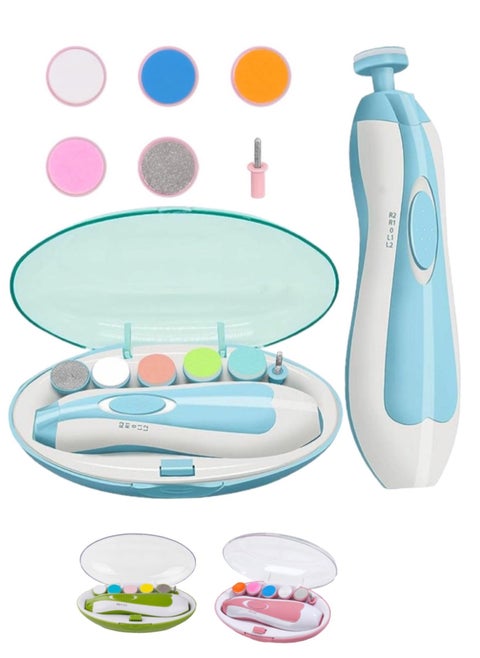 FatFlags Baby Electric Nail File and Trimmer Kit – Safe, Quiet Clippers with LED Light, Adjustable Speed, 6 Grinding Heads for Newborn, Toddler, Kids, and Adults. (Blue)