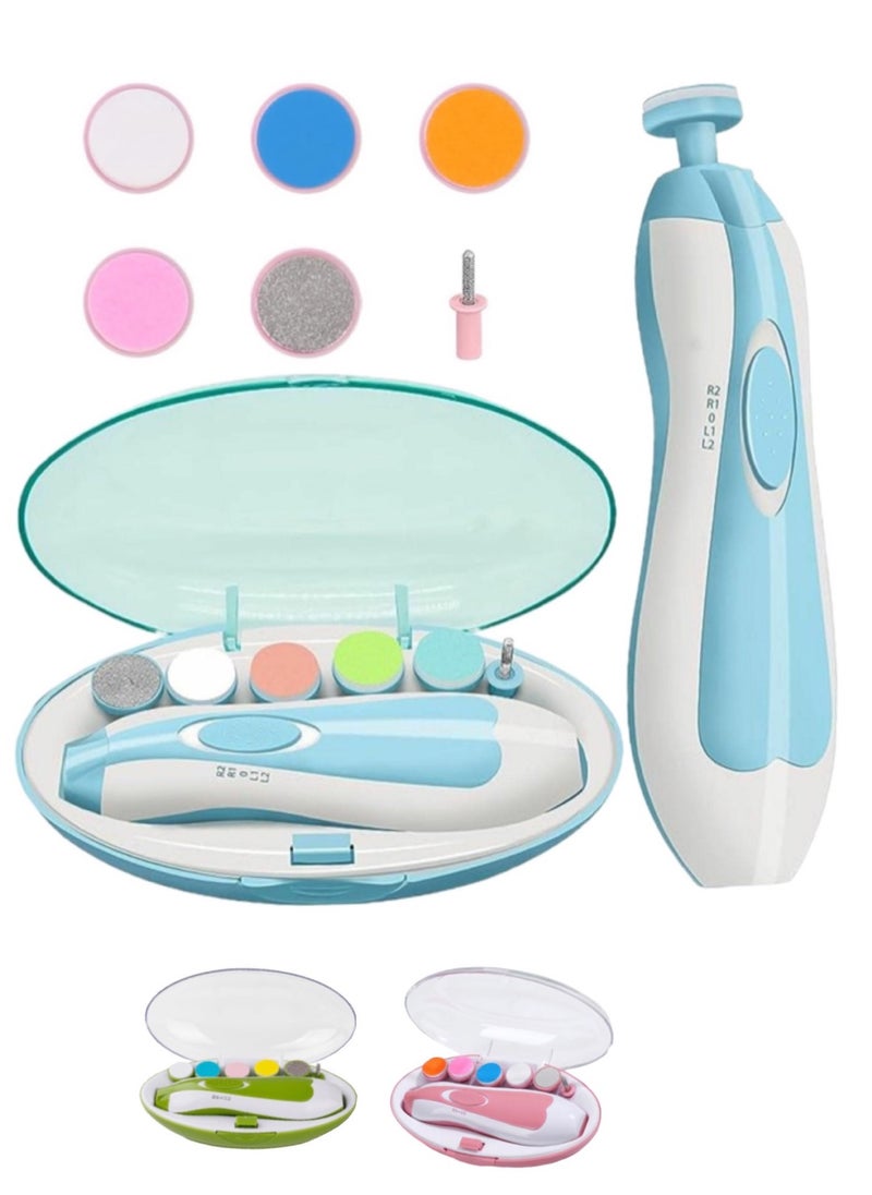 Generic - FatFlags Baby Electric Nail File and Trimmer Kit – Safe, Quiet Clippers with LED Light, Adjustable Speed, 6 Grinding Heads for Newborn, Toddler, Kids, and Adults. (Blue) - Image 1