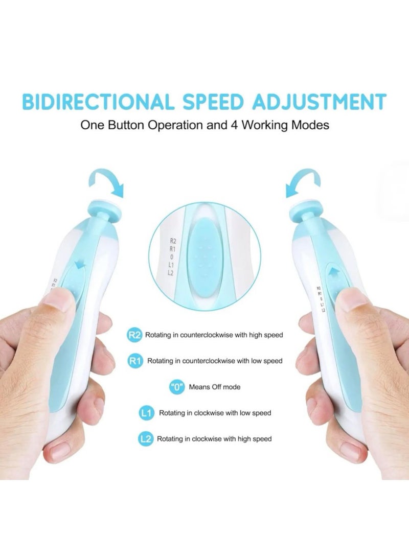 Generic - FatFlags Baby Electric Nail File and Trimmer Kit – Safe, Quiet Clippers with LED Light, Adjustable Speed, 6 Grinding Heads for Newborn, Toddler, Kids, and Adults. (Blue) - Image 1