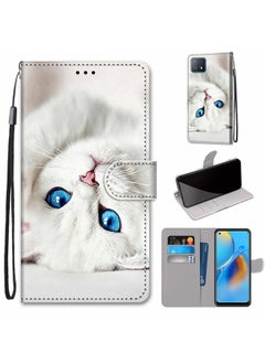 HuHa Case Cover For OPPO A72 5G / A73 5G / A53 5G Coloured Drawing Cross Texture Horizontal Flip PU Leather Case with Holder & Card Slots & Wallet & Lanyard White Kitten 