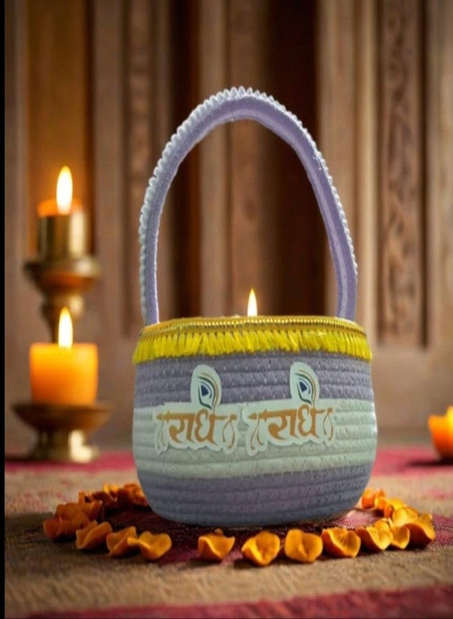 ROYAL TREND Bal Gopal Thakur ji Decorative Cary Basket/Daily Uses/Tokri with Suitable Handle for Travelling laddu Gopal relex Cotton Basket Multicolor Pack of 1 (Size: 0-5 Eco- Friendly (Purple - Image 5