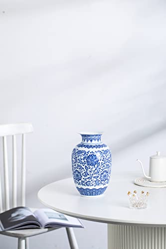 KuJaRen Blue and White Vase, Blue Vases Home Décor, Chinoiserie Vase, Blue and White Porcelain, Ceramic Vase for Home, Living Room, Bookshelf, Mantle Fireplace,Table Centerpieces,9" - Image 4