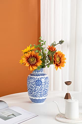 KuJaRen Blue and White Vase, Blue Vases Home Décor, Chinoiserie Vase, Blue and White Porcelain, Ceramic Vase for Home, Living Room, Bookshelf, Mantle Fireplace,Table Centerpieces,9" - Image 2