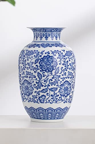 KuJaRen Blue and White Vase, Blue Vases Home Décor, Chinoiserie Vase, Blue and White Porcelain, Ceramic Vase for Home, Living Room, Bookshelf, Mantle Fireplace,Table Centerpieces,9" - Image 5