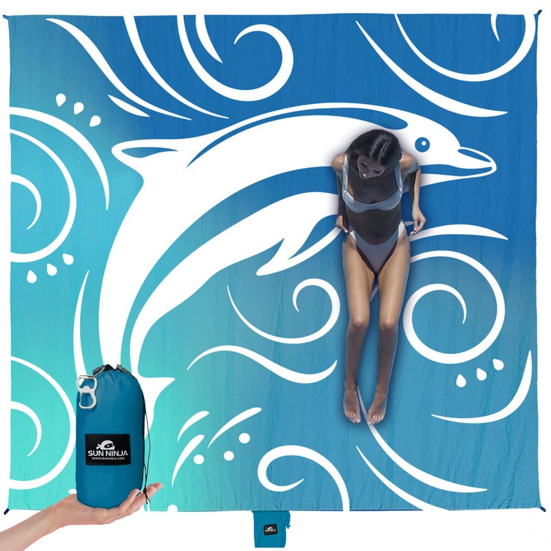 SUN NINJA Oversized Beach Blanket - Sandproof Beach Blanket, 10ft x 9ft Sand Free Blanket, Lightweight, Water Resistant, Includes Carry Bag, 4 Pegs, Shoulder Strap for Family Outings - Image 1