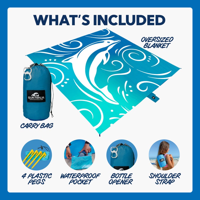 SUN NINJA Oversized Beach Blanket - Sandproof Beach Blanket, 10ft x 9ft Sand Free Blanket, Lightweight, Water Resistant, Includes Carry Bag, 4 Pegs, Shoulder Strap for Family Outings - Image 4