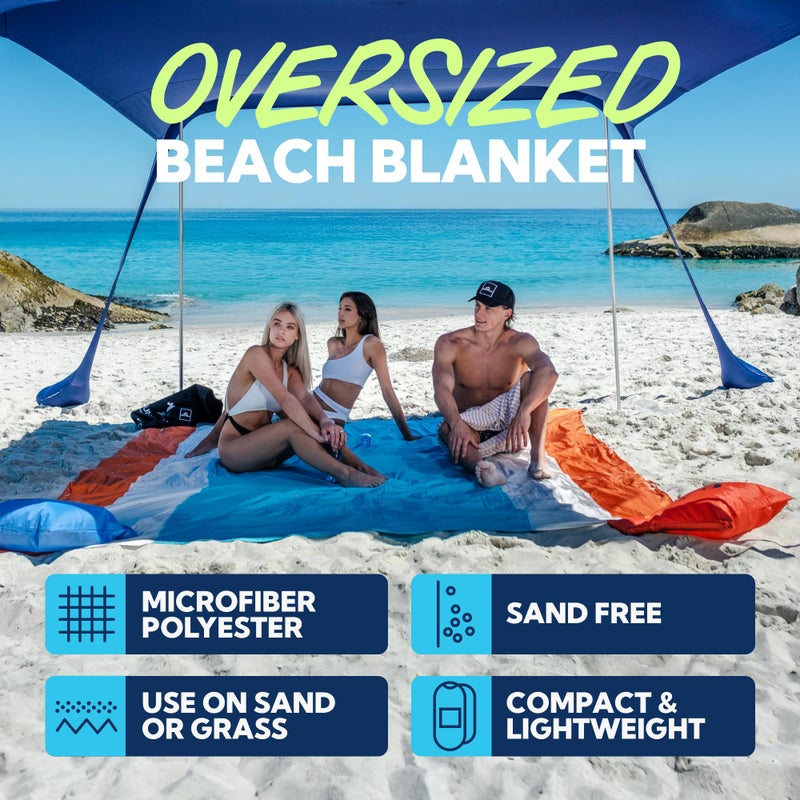 SUN NINJA Oversized Beach Blanket - Sandproof Beach Blanket, 10ft x 9ft Sand Free Blanket, Lightweight, Water Resistant, Includes Carry Bag, 4 Pegs, Shoulder Strap for Family Outings - Image 2