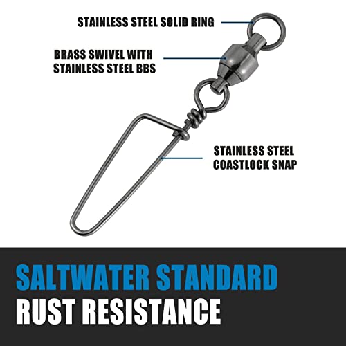 Dr.Fish 20 Pack Fishing Snap Swivels Ball Bearing Swivels Fishing Tackle Saltwater & Freshwater Coast-Lock Lure Snap Clips Terminal Tackle Line Leader Connector Accessories Accessories 26LB - Image 4