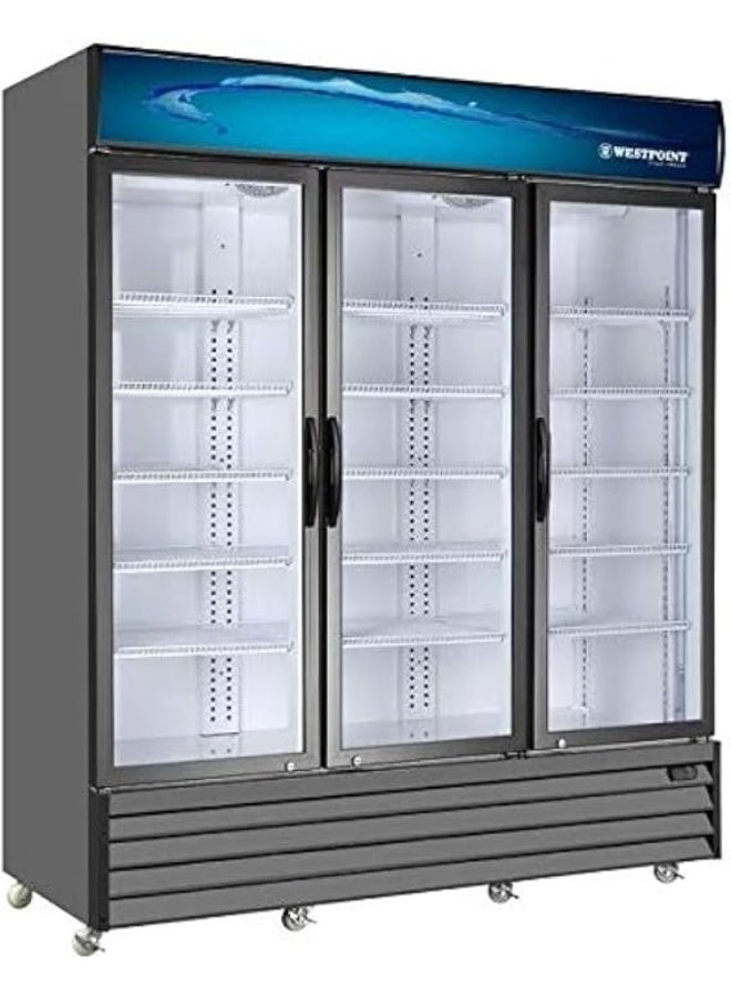 Westpoint Showcase Chiller 1800Ltr 3 Doors, NO FROST,Uniform Cooling,Tempered Glass,Wire Shelves Top Canopy&Light, With Wheels,Metalic Hinges,Lock&Key,Spacious-Black WPSN-18017RT3 1800 L 2400 W WPSN-18017RT3 black - Image 1