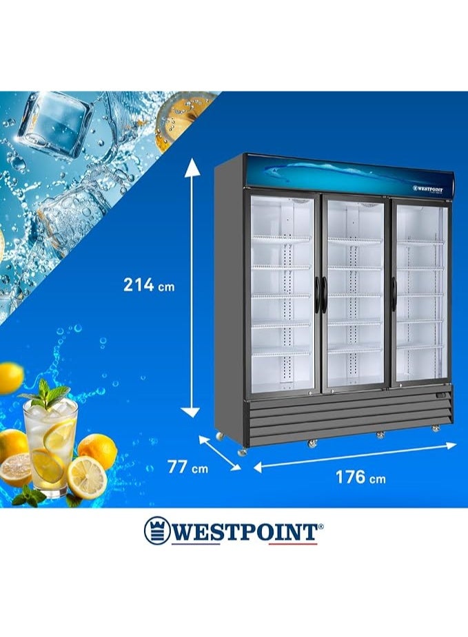 Westpoint Showcase Chiller 1800Ltr 3 Doors, NO FROST,Uniform Cooling,Tempered Glass,Wire Shelves Top Canopy&Light, With Wheels,Metalic Hinges,Lock&Key,Spacious-Black WPSN-18017RT3 1800 L 2400 W WPSN-18017RT3 black - Image 2