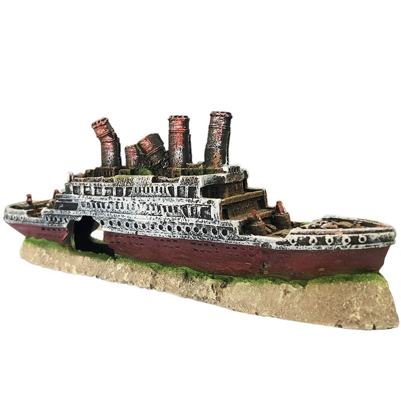 SLOCME Aquarium Titanic Shipwreck Decorations Fish Tank Resin Material Pirate Ship Decor Titanic Sunken Ship Ornament