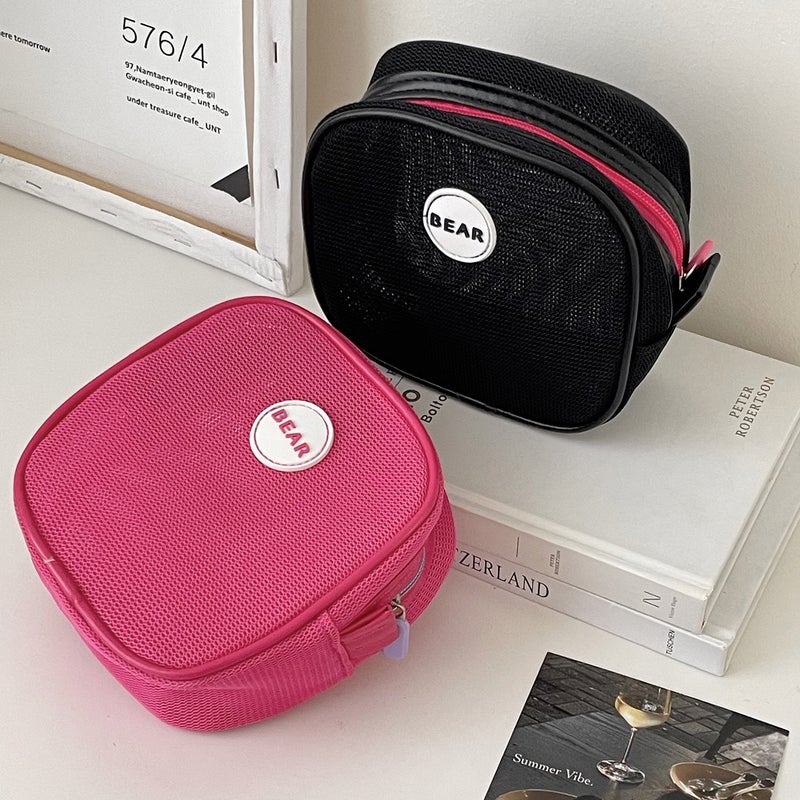 Summer Contrasting Color Mesh Cosmetics Bag, High-Looking Mesh Hand-Held Travel Portable Toiletry Large-Capacity Cosmetic Bag - Image 4