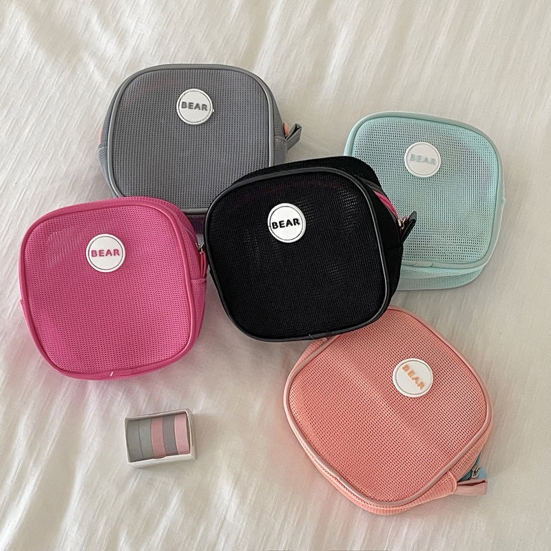 Summer Contrasting Color Mesh Cosmetics Bag, High-Looking Mesh Hand-Held Travel Portable Toiletry Large-Capacity Cosmetic Bag - Image 2