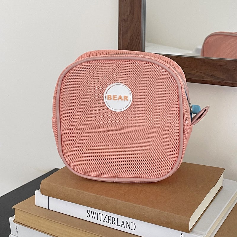 Summer Contrasting Color Mesh Cosmetics Bag, High-Looking Mesh Hand-Held Travel Portable Toiletry Large-Capacity Cosmetic Bag - Image 3