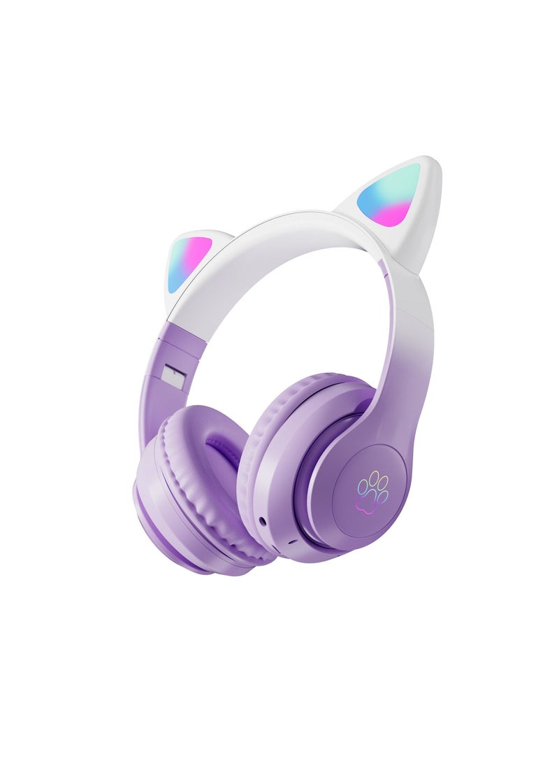 GULFLINK 400mah Cat Ear Bluetooth Headset Flashing Light 5.0 Wireless Sports and Leisure Headset Bluetooth Headphones Purple - Image 1