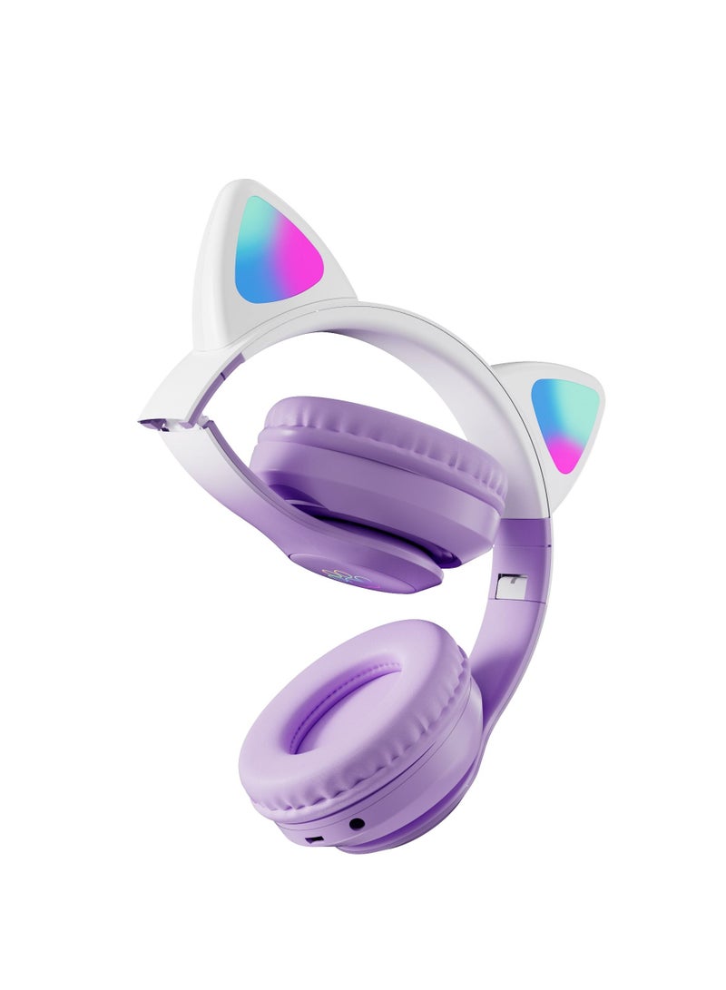 GULFLINK 400mah Cat Ear Bluetooth Headset Flashing Light 5.0 Wireless Sports and Leisure Headset Bluetooth Headphones Purple - Image 2