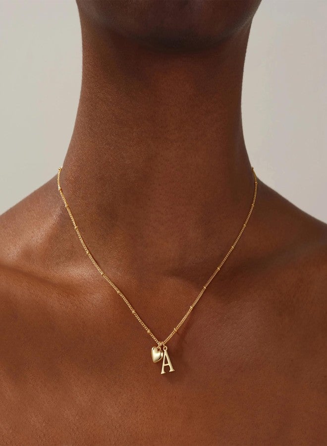 JIAOGE Initial Necklaces for Women - Real Gold Plated Heart Initial Necklaces Dainty Cute Gold Letter A-Z Heart Pendant Necklace Gold Jewelry Birthday Gifts for Women, 16.5"+2", Brass, No Gemstone - Image 2