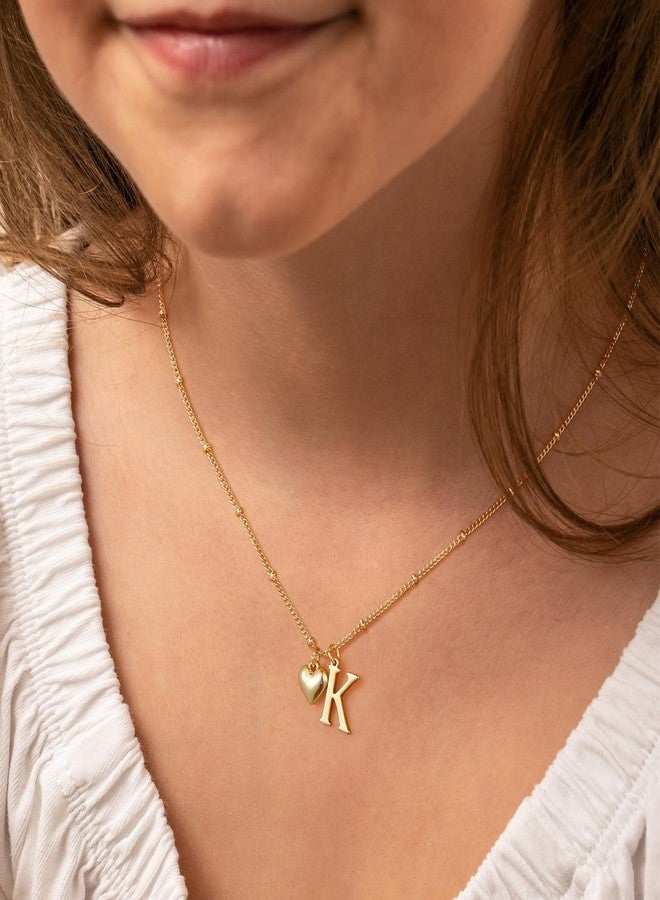 JIAOGE Initial Necklaces for Women - Real Gold Plated Heart Initial Necklaces Dainty Cute Gold Letter A-Z Heart Pendant Necklace Gold Jewelry Birthday Gifts for Women, 16.5"+2", Brass, No Gemstone - Image 4