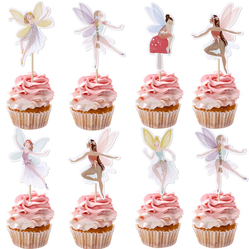 Rsstarxi 36 Pack Fairy Cupcake Toppers  Fairy Party Decorations  Wing Angel Flower Fairy Birthday Cupcake Picks for Baby Shower Birthday Wedding Fairy Party Cake Decorations - Image 1