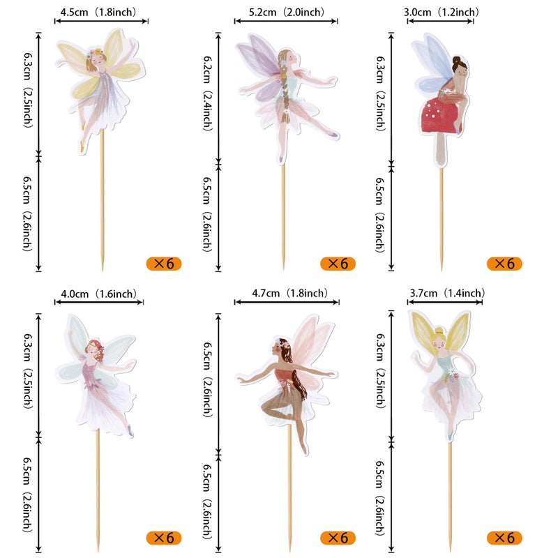 Rsstarxi 36 Pack Fairy Cupcake Toppers  Fairy Party Decorations  Wing Angel Flower Fairy Birthday Cupcake Picks for Baby Shower Birthday Wedding Fairy Party Cake Decorations - Image 2