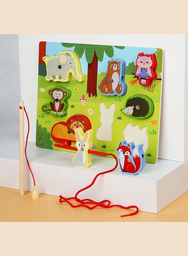 مجموعة ألعاب خشبية مغناطيسية للصيد مع صنارة سمك ، ألعاب صنارة إدراكية تفاعلية بين الوالدين والطفل ، لعبة تعليمية مبكرة ، حيوانات برية 2 - Image 1