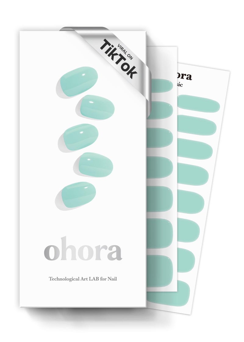 ohora Semi Cured Gel Nail Strips (N Cream Window) - Green, Solid, Works with Any UV/LED Lamps, Salon-Quality, Long Lasting, Easy to Apply & Remove - Includes 2 Prep Pads, Nail File & Wooden Stick - Image 1