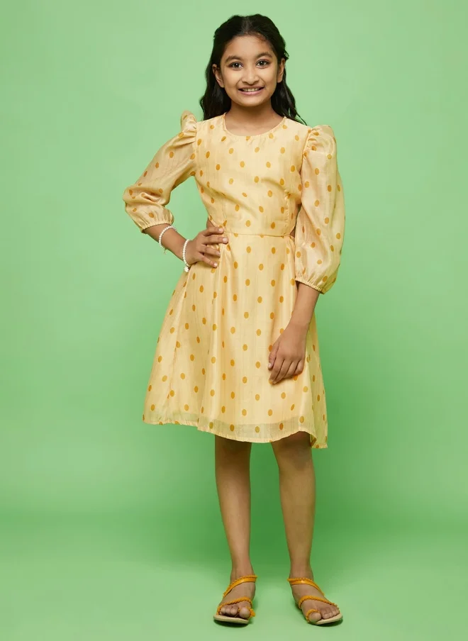 أيه كيه إس Cream Polka Dot A-Line Dress for Girls