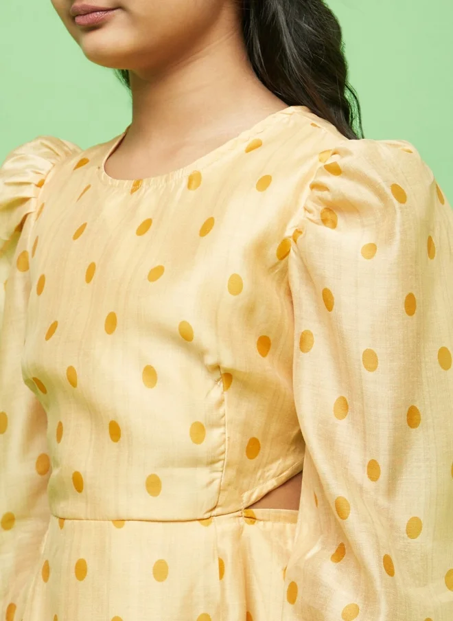 أيه كيه إس Cream Polka Dot A-Line Dress for Girls