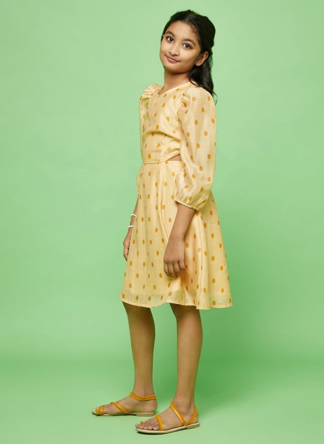 أيه كيه إس فستان بناتي بتصميم - ونقاط بولكا كريمية - Image 4