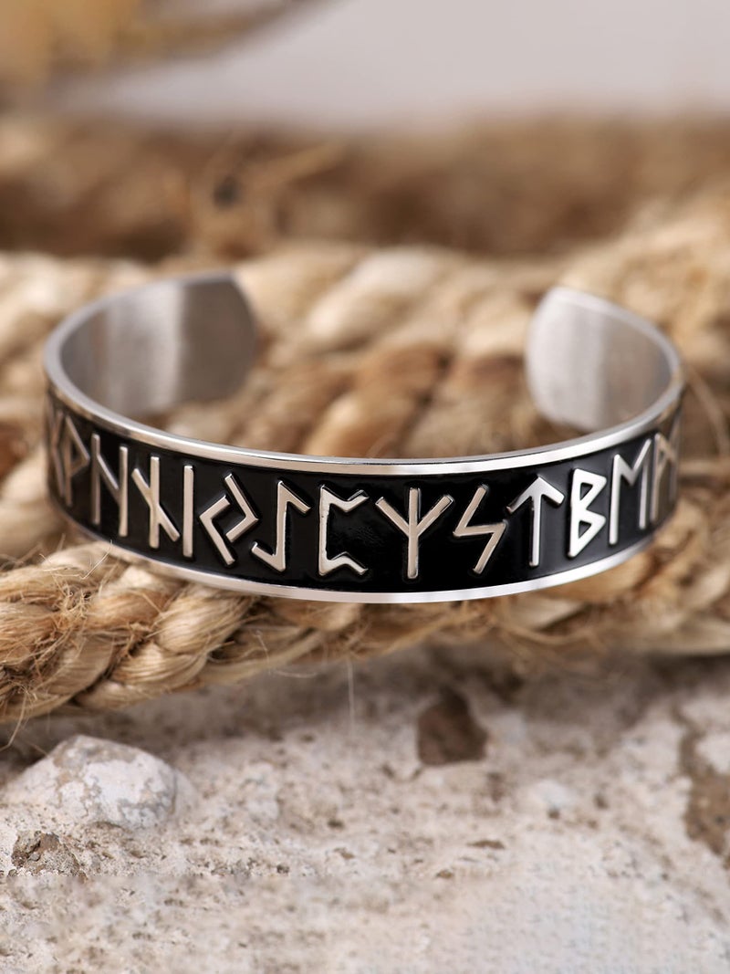 HAQUIL Ancient Runes Cuff Bracelet for Men and Women, Viking Jewelry Gift - Image 2