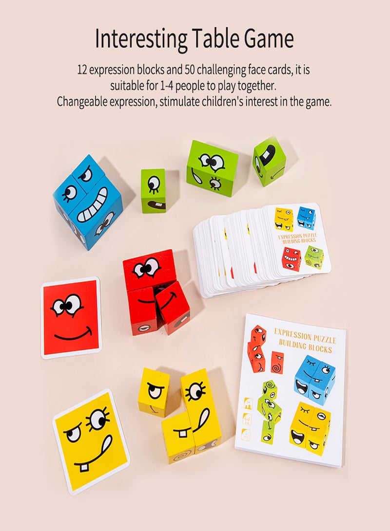 Wooden Expression Puzzle Face-Changing Building Block Logical Thinking Training Block Parent-Child Table Game for Boys & Girls Age 3+ - Image 5
