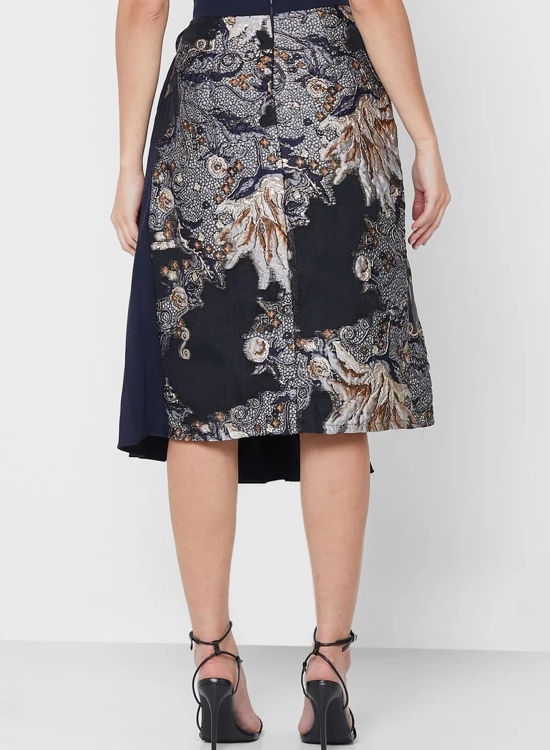 List Printed Tiered High Waist Skirt
