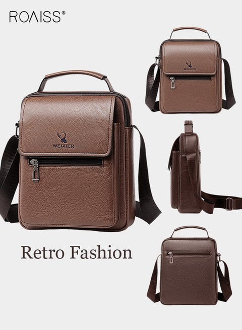 Men Business Leather Crossbody Bag Vertical Type Square Type Shoulder Bag Men Zipper Buckle Leather Messenger Bag Crossbody Shoulder Bag Vintage Handle Bags