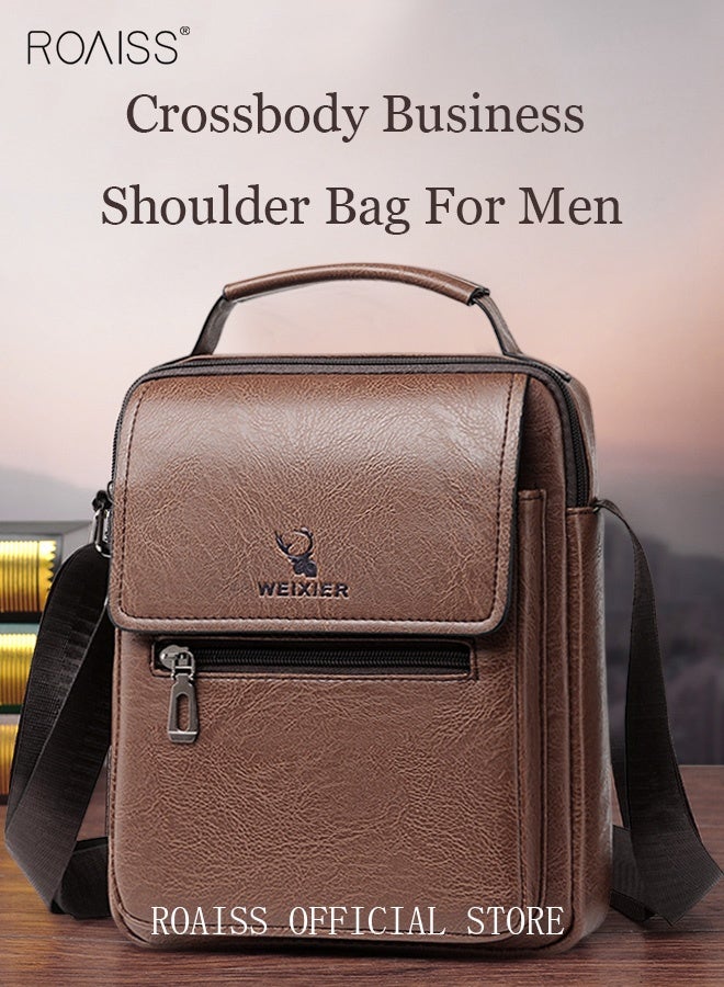 Men Business Leather Crossbody Bag Vertical Type Square Type Shoulder Bag Men Zipper Buckle Leather Messenger Bag Crossbody Shoulder Bag Vintage Handle Bags
