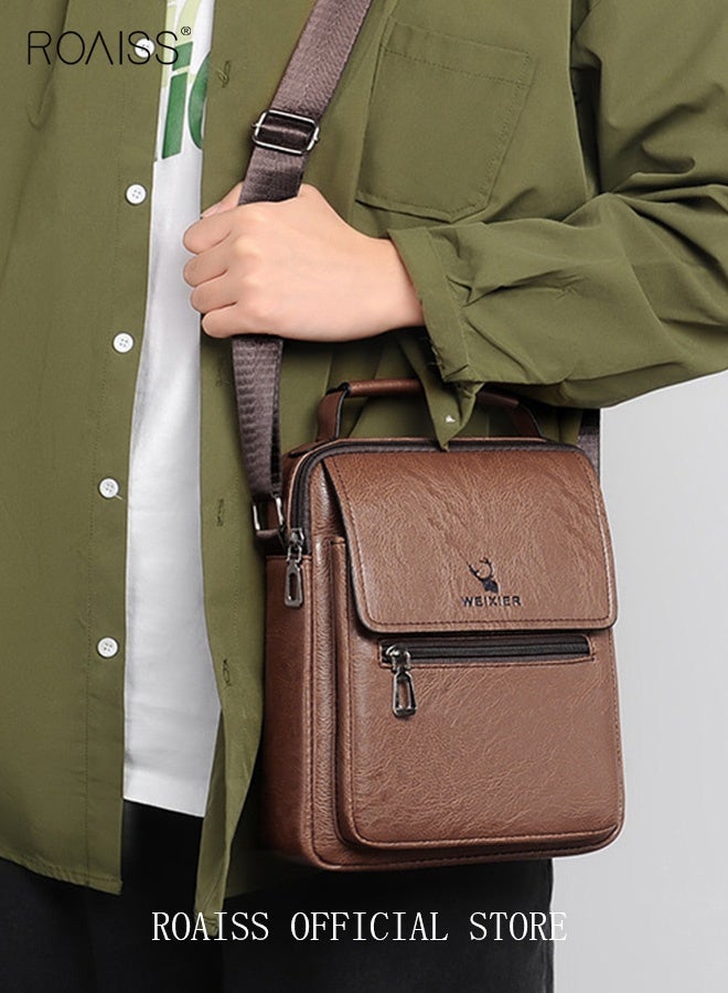 Men Business Leather Crossbody Bag Vertical Type Square Type Shoulder Bag Men Zipper Buckle Leather Messenger Bag Crossbody Shoulder Bag Vintage Handle Bags
