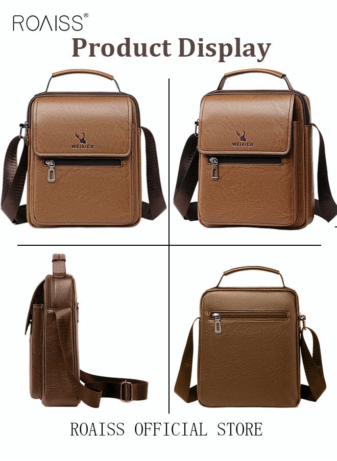 roaiss Men Business Leather Crossbody Bag Vertical Type Square Type Shoulder Bag Men Zipper Buckle Leather Messenger Bag Crossbody Shoulder Bag Vintage Handle Bags  - Image 5
