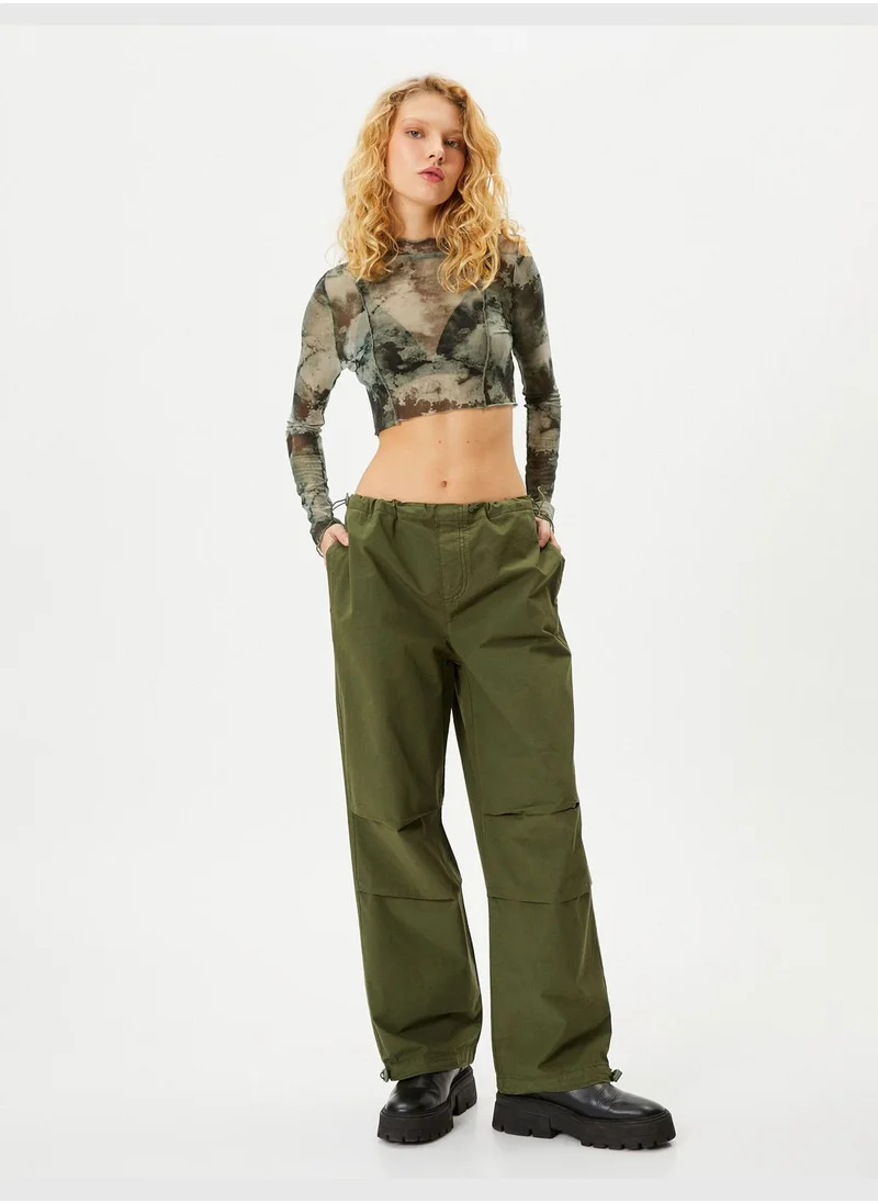 KOTON Oversize Parachute Pants Tiered  Detail Pockets Cotton