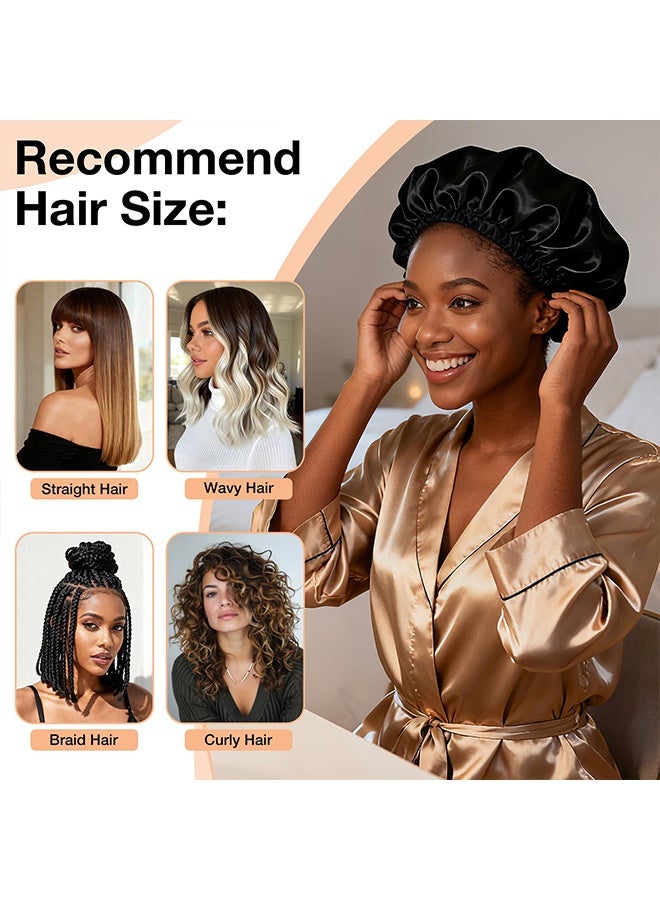 1 Pcs Black 2 In 1 Reversible Double Layer Hair Bonnet & Wrap Cap with Net, Adjustable Elastic Hair Saver, for Sleeping, Silk Press & Braid Protection, Fits Natural Hair, Braids & Locs - Image 4