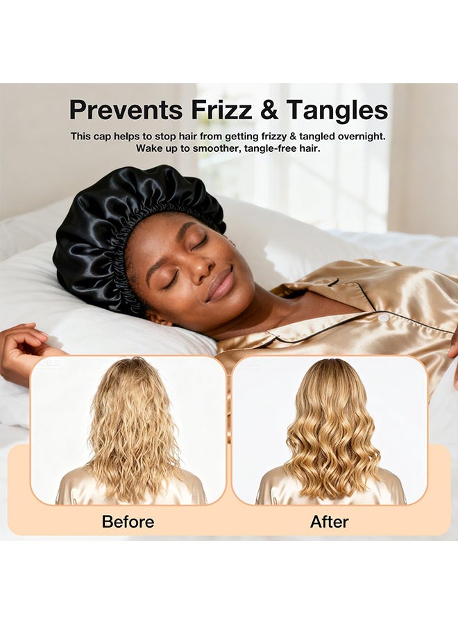 1 Pcs Black 2 In 1 Reversible Double Layer Hair Bonnet & Wrap Cap with Net, Adjustable Elastic Hair Saver, for Sleeping, Silk Press & Braid Protection, Fits Natural Hair, Braids & Locs - Image 3