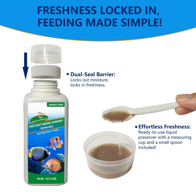 JADINGSFARM Brine Shrimp Fish Food - High Protein Non-Living Adult Brine Shrimp for Bettas, Goldfish, Cichlids & - Color Enhancing, -Instant Liquid Slow Sinking Tropical Fish Food (12.5oz) - Image 3